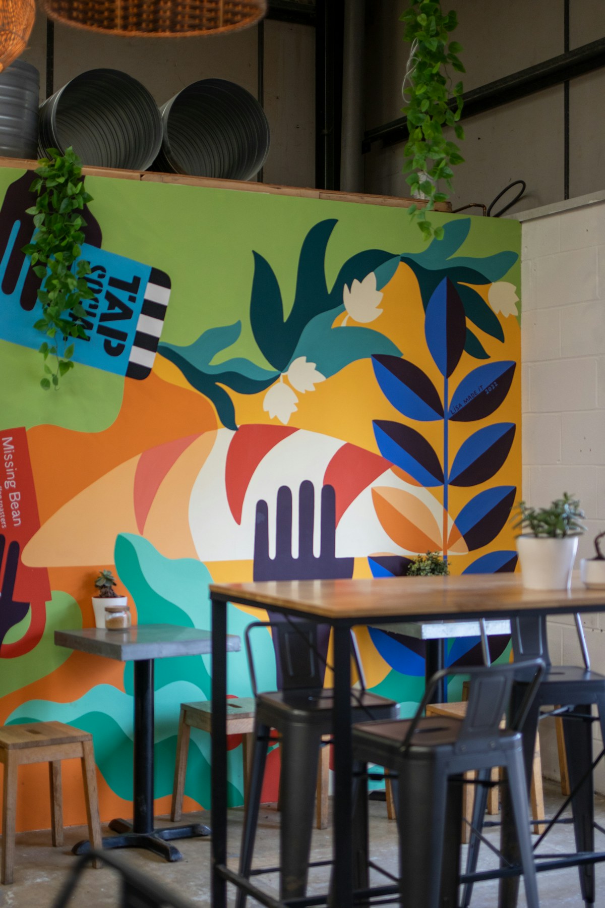Large mural inside a restaurant